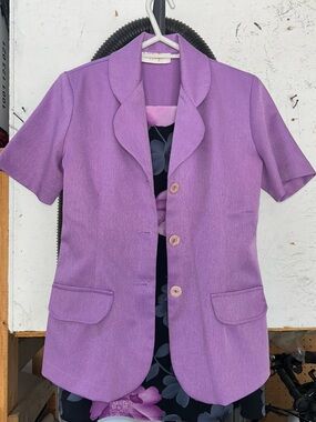 Short-Sleeve Lavender Scallop Lapel Blazer and floor length skirt